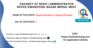 VACANCY AT HFAO's ADMINISTRATIVE OFFICE KWAKEITHEL BAZAR IMPHAL WEST