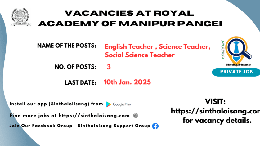 VACANCIES AT ROYAL ACADEMY OF MANIPUR PANGEI