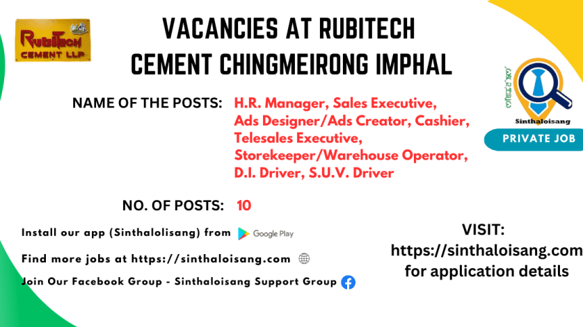 VACANCIES AT RUBITECH CEMENT CHINGMEIRONG IMPHAL