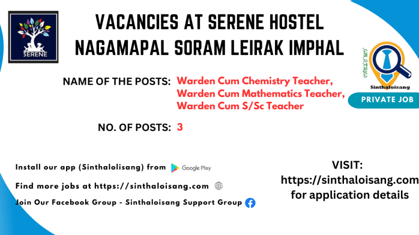 VACANCIES AT SERENE HOSTEL NAGAMAPAL SORAM LEIRAK IMPHAL