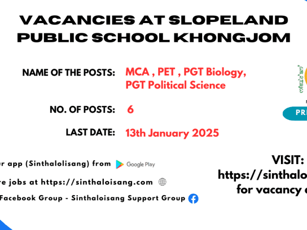 VACANCIES AT SLOPELAND PUBLIC SCHOOL KHONGJOM