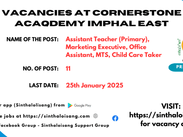 VACANCIES AT CORNERSTONE ACAQDEMY IMPHAL EAST