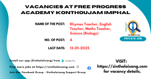 VACANCIES AT FREE PROGRESS ACADEMY KONTHOUJAM IMPHAL