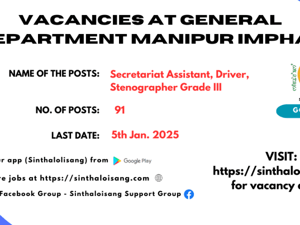 VACANCIES AT GENERAL DEPARTMENT MANIPUR IMPHAL