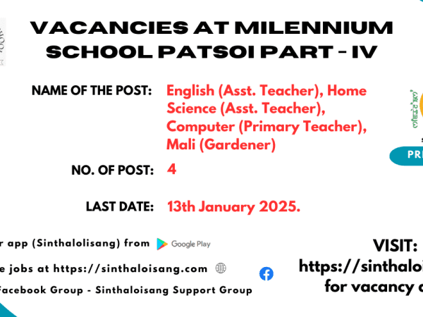 VACANCIES AT MILENNIUM SCHOOL PATSOI PART - IV