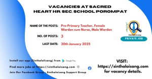 VACANCIES AT SACRED HEART HR. SEC. SCHOOL POROMPAT