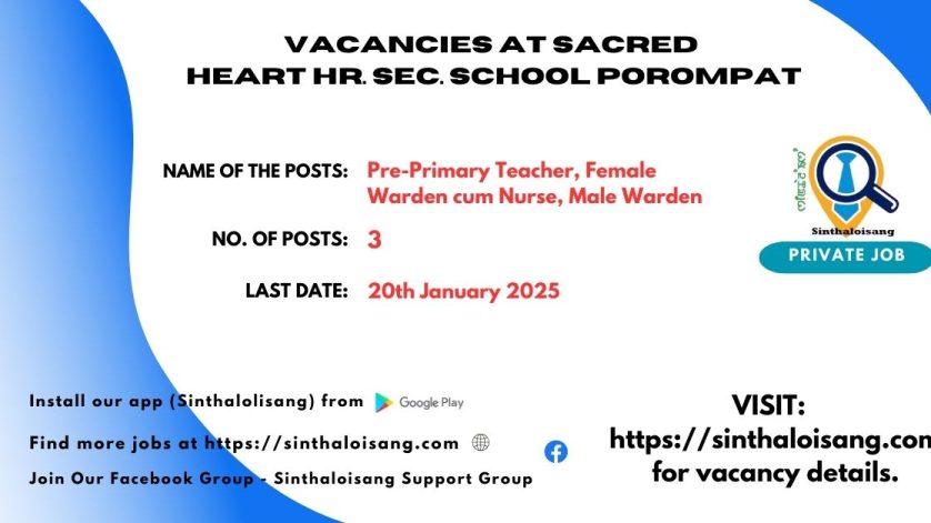 VACANCIES AT SACRED HEART HR. SEC. SCHOOL POROMPAT