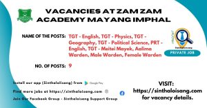 VACANCIES AT ZAM ZAM ACADEMY MAYANG IMPHAL